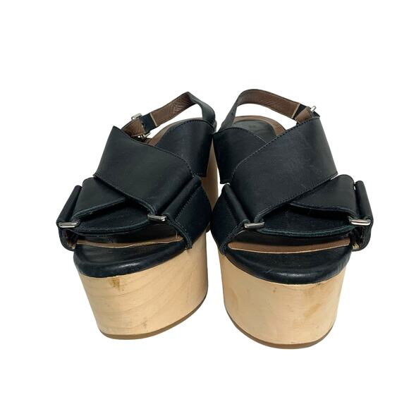Marni Womens Size 39 Black Leather Wood Platform Sandals - Picture 3 of 10
